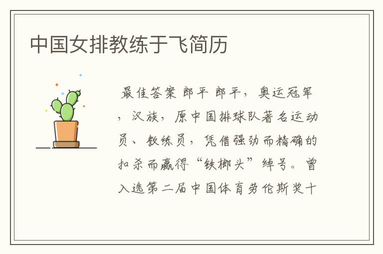 中国女排教练于飞简历