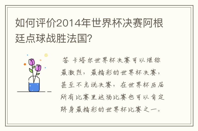 如何评价2014年世界杯决赛阿根廷点球战胜法国?