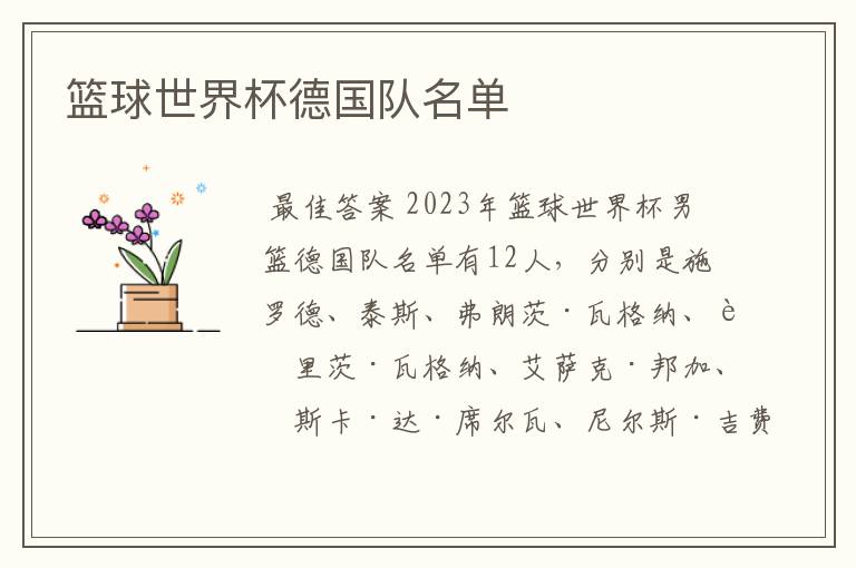 篮球世界杯德国队名单