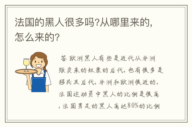 法国的黑人很多吗?从哪里来的,怎么来的?