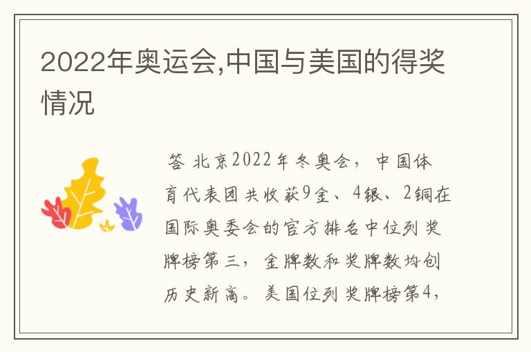 2022年奥运会,中国与美国的得奖情况