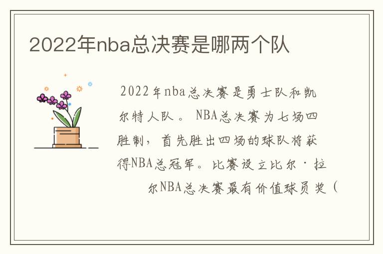 2022年nba总决赛是哪两个队