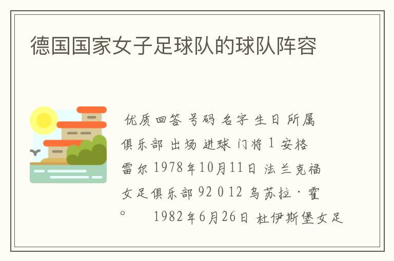 德国国家女子足球队的球队阵容