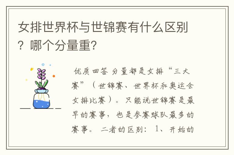 女排世界杯与世锦赛有什么区别?哪个分量重?