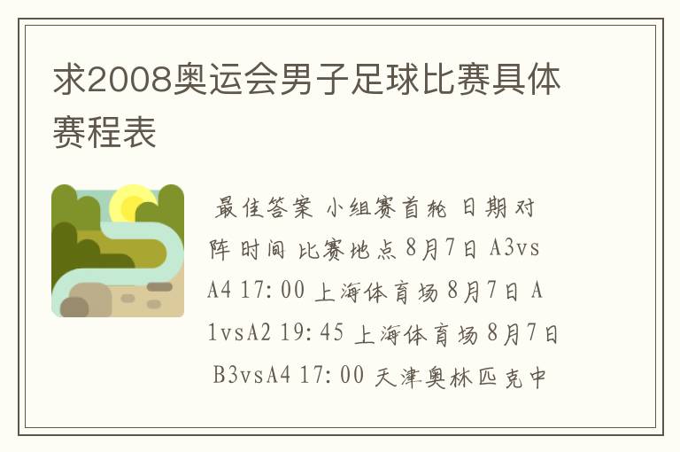 求2008奥运会男子足球比赛具体赛程表