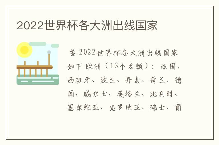 2022世界杯各大洲出线国家