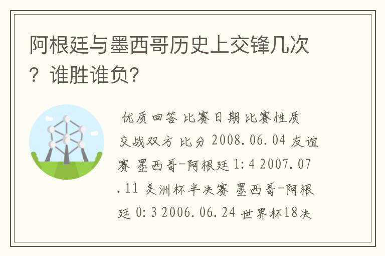 阿根廷与墨西哥历史上交锋几次？谁胜谁负？