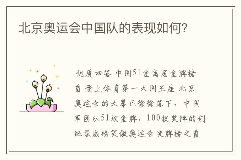 北京奥运会中国队的表现如何？