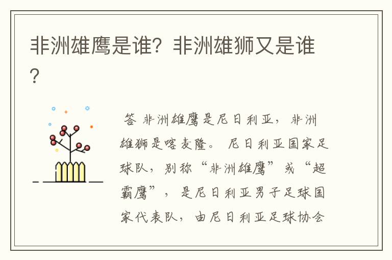 非洲雄鹰是谁?非洲雄狮又是谁?