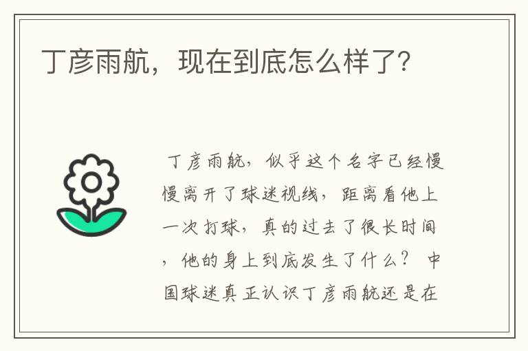 丁彦雨航,现在到底怎么样了?