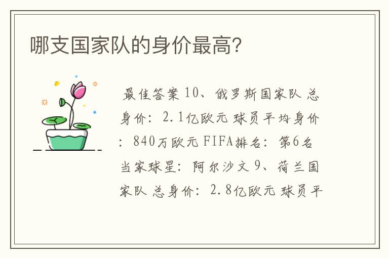 哪支国家队的身价最高?