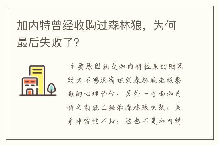 加内特曾经收购过森林狼,为何最后失败了?
