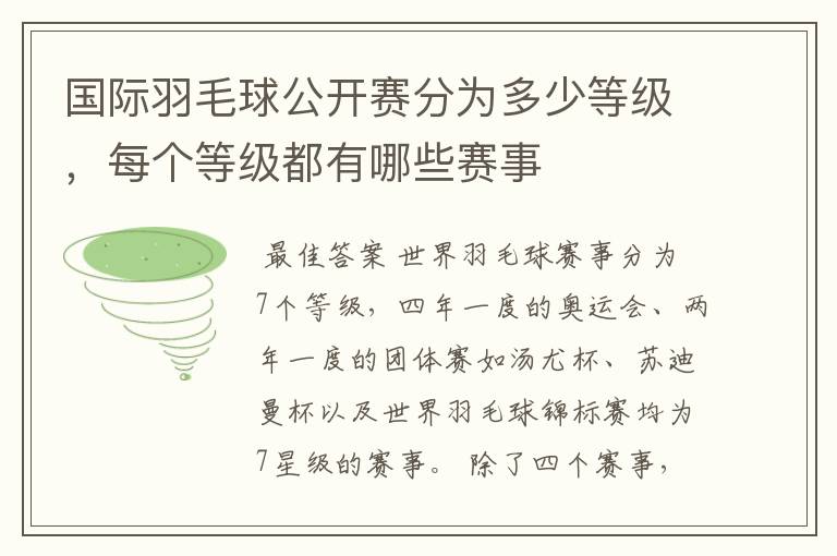 国际羽毛球公开赛分为多少等级,每个等级都有哪些赛事