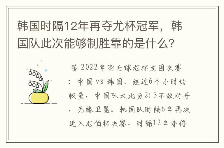 〔尤伯杯〕尤伯杯决赛完整版