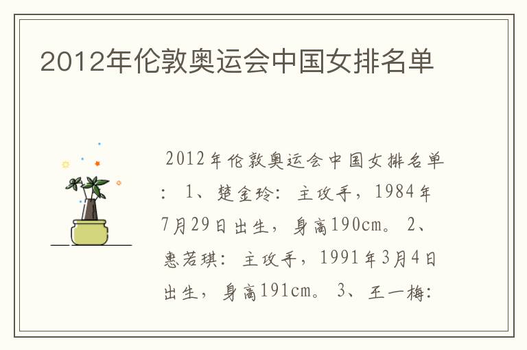 2012年伦敦奥运会中国女排名单