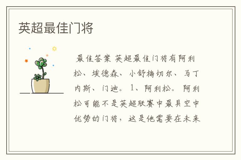 英超最佳门将