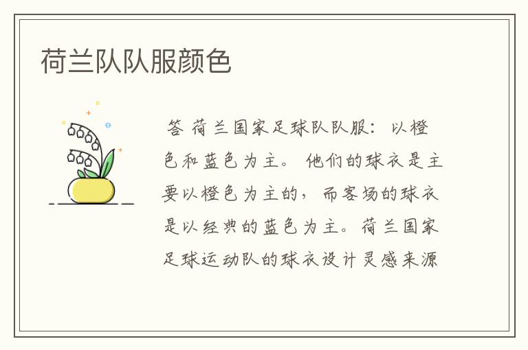 荷兰队队服颜色