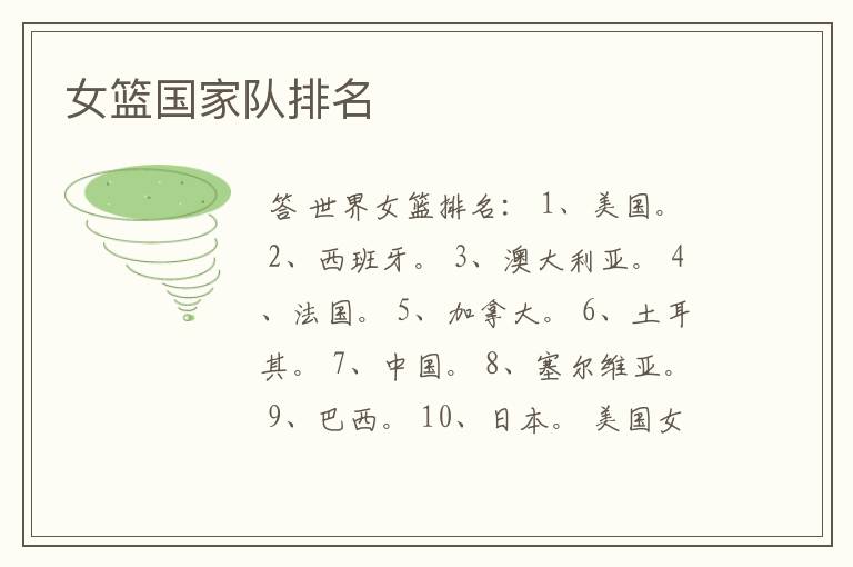 女篮国家队排名