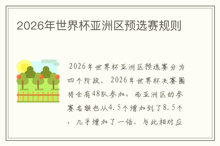 2026年世界杯亚洲区预选赛规则