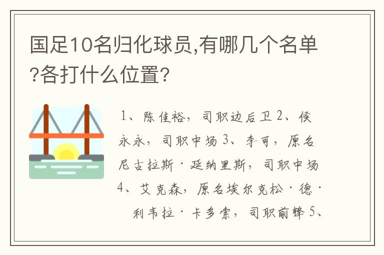 国足10名归化球员,有哪几个名单?各打什么位置?