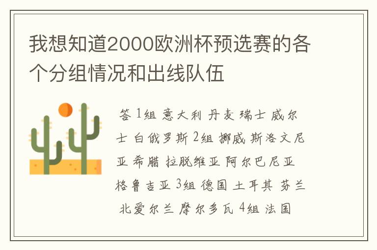 我想知道2000欧洲杯预选赛的各个分组情况和出线队伍