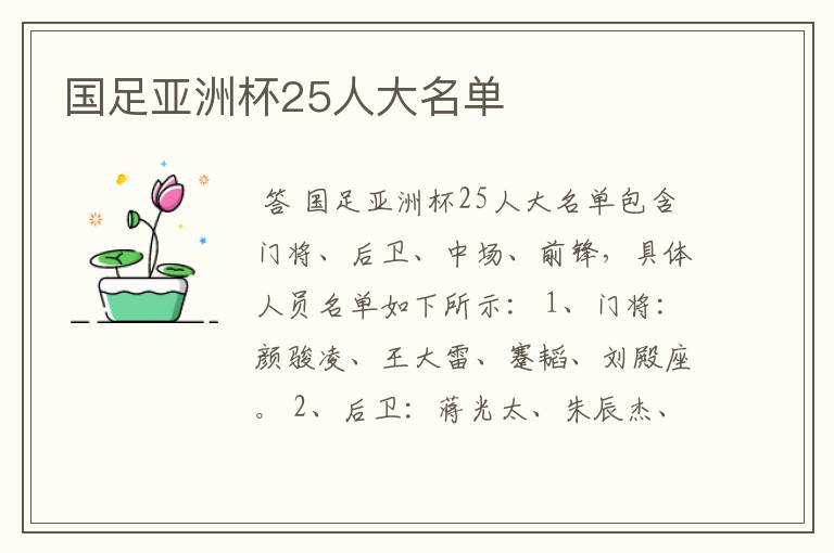 国足亚洲杯25人大名单