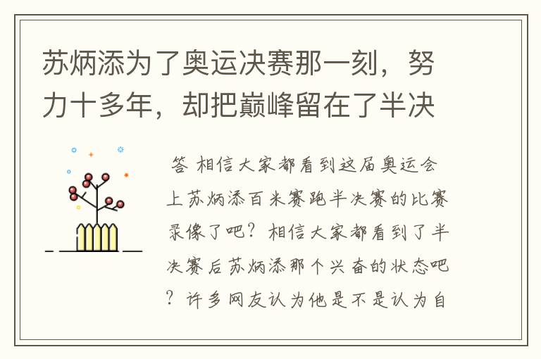 苏炳添为了奥运决赛那一刻,努力十多年,却把巅峰留在了半决赛?