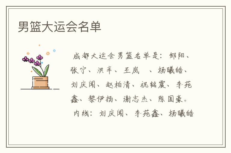 男篮大运会名单