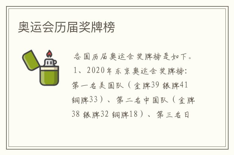 奥运会历届奖牌榜