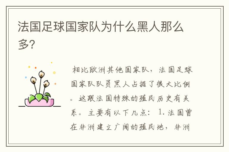 法国足球国家队为什么黑人那么多？