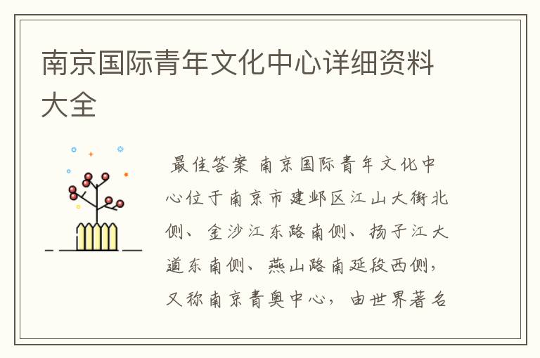 南京国际青年文化中心详细资料大全