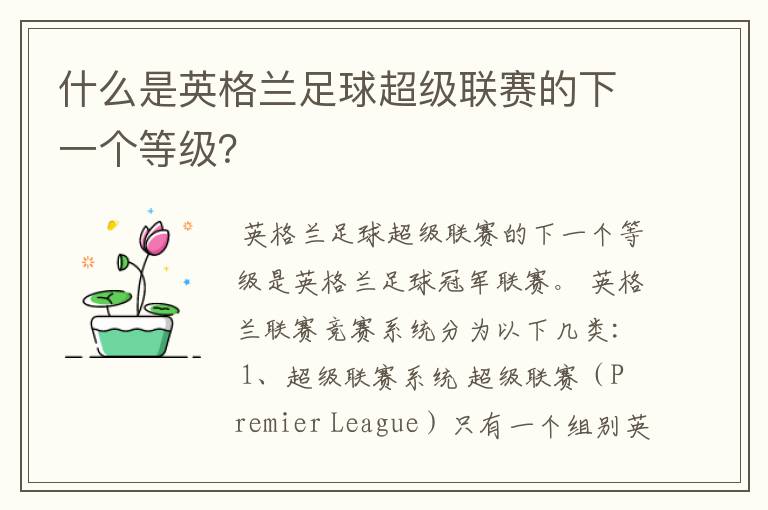 什么是英格兰足球超级联赛的下一个等级？