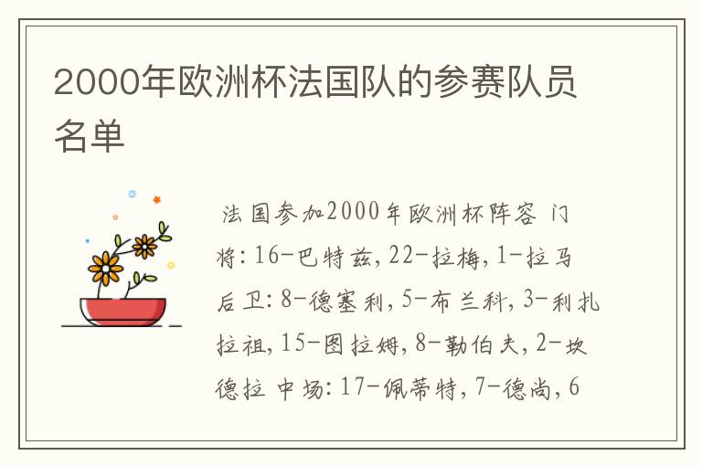 2000年欧洲杯法国队的参赛队员名单