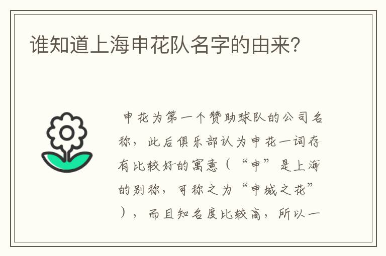 谁知道上海申花队名字的由来？