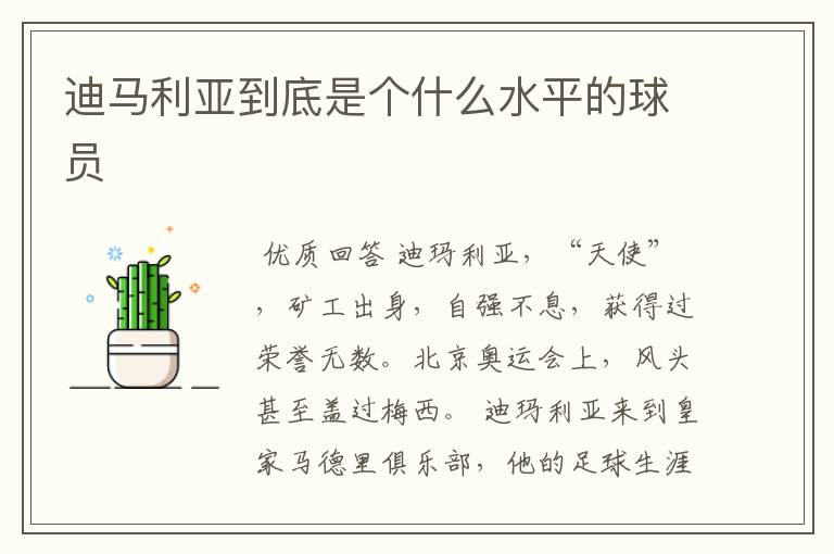 迪马利亚到底是个什么水平的球员