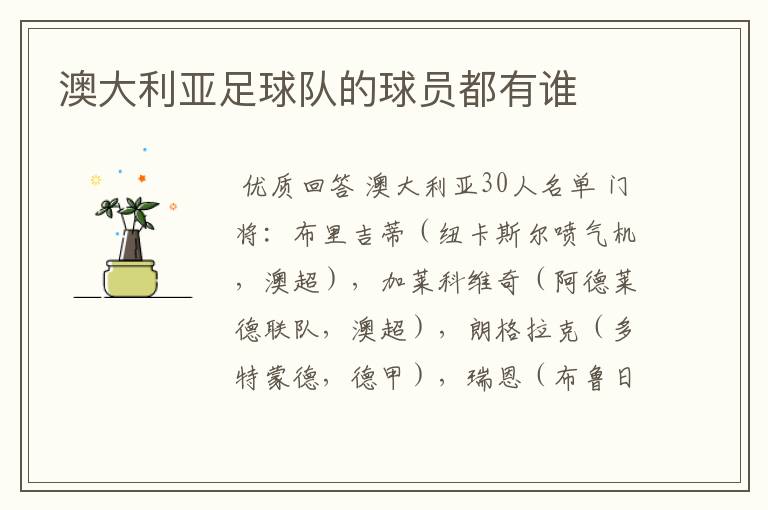 澳大利亚足球队的球员都有谁