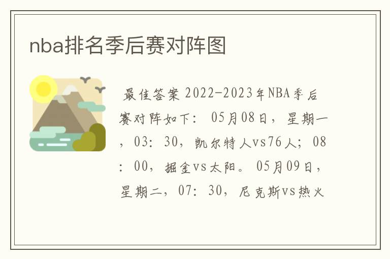 nba排名季后赛对阵图