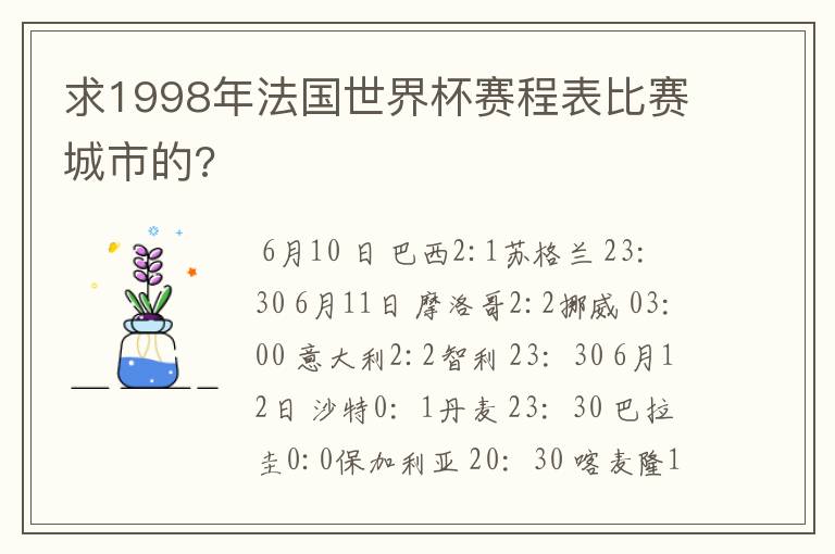 求1998年法国世界杯赛程表比赛城市的?