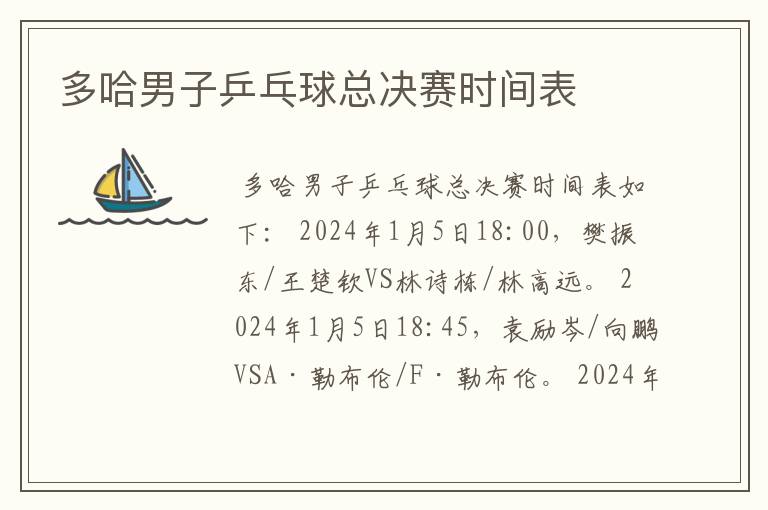 多哈男子乒乓球总决赛时间表