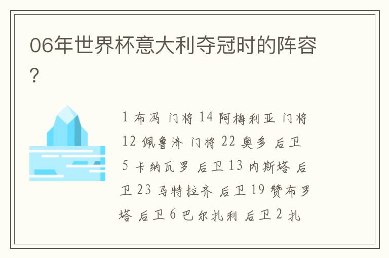 06年世界杯意大利夺冠时的阵容?