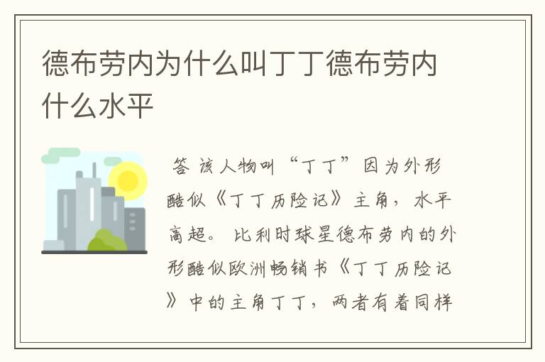 德布劳内为什么叫丁丁德布劳内什么水平