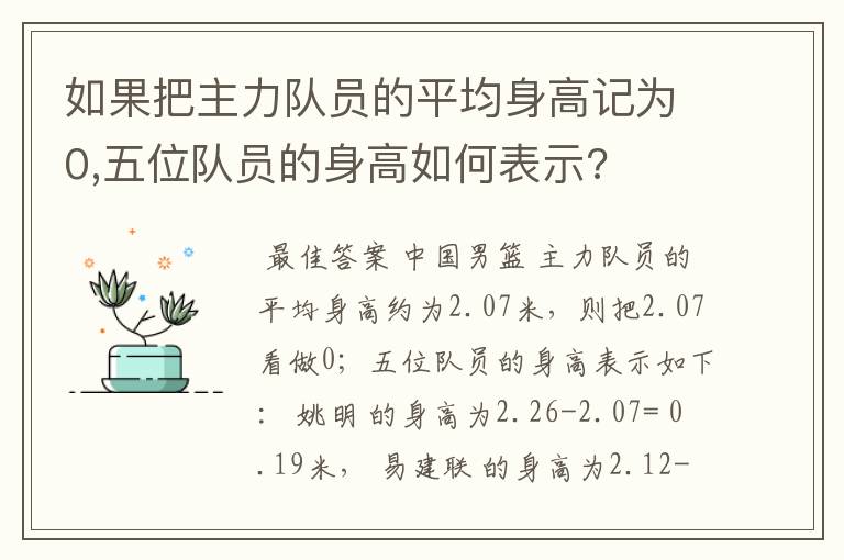如果把主力队员的平均身高记为0,五位队员的身高如何表示?