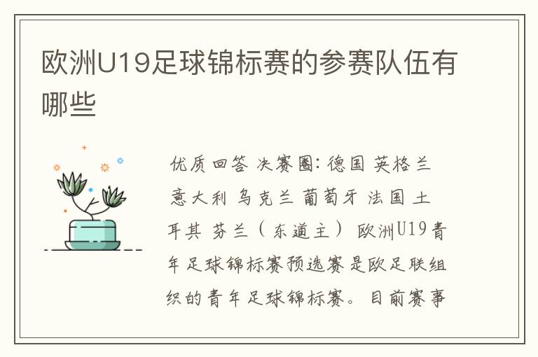欧洲U19足球锦标赛的参赛队伍有哪些