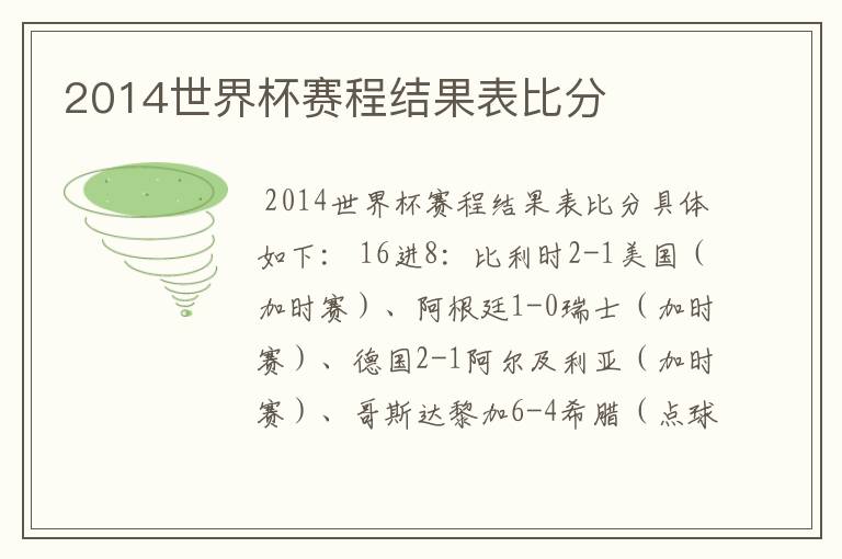 2014世界杯赛程结果表比分