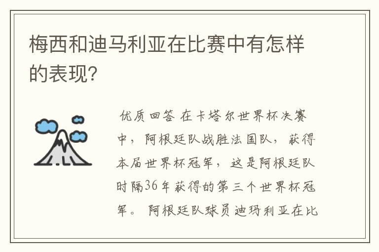 梅西和迪马利亚在比赛中有怎样的表现?