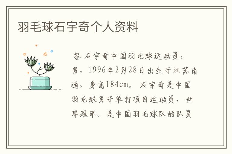 羽毛球石宇奇个人资料