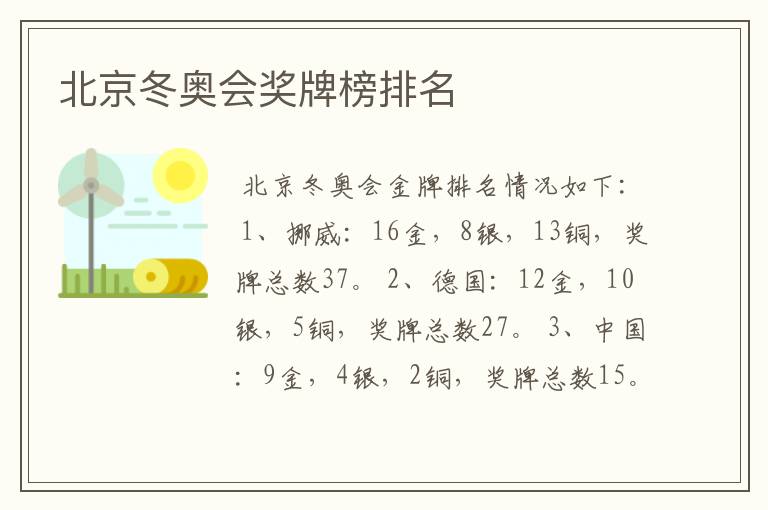 北京冬奥会奖牌榜排名