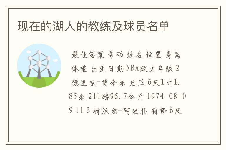 现在的湖人的教练及球员名单