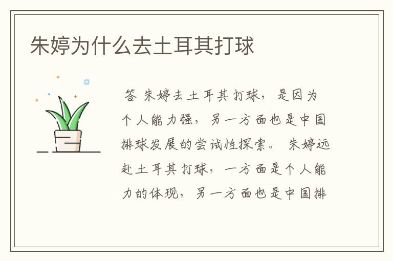 朱婷为什么去土耳其打球