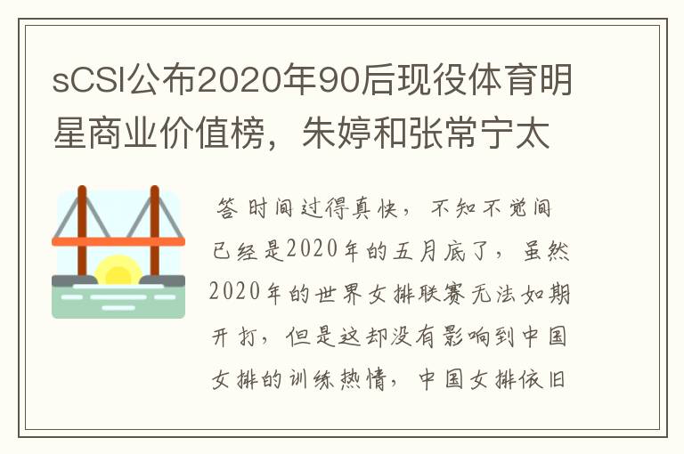 sCSI公布2020年90后现役体育明星商业价值榜,朱婷和张常宁太强了